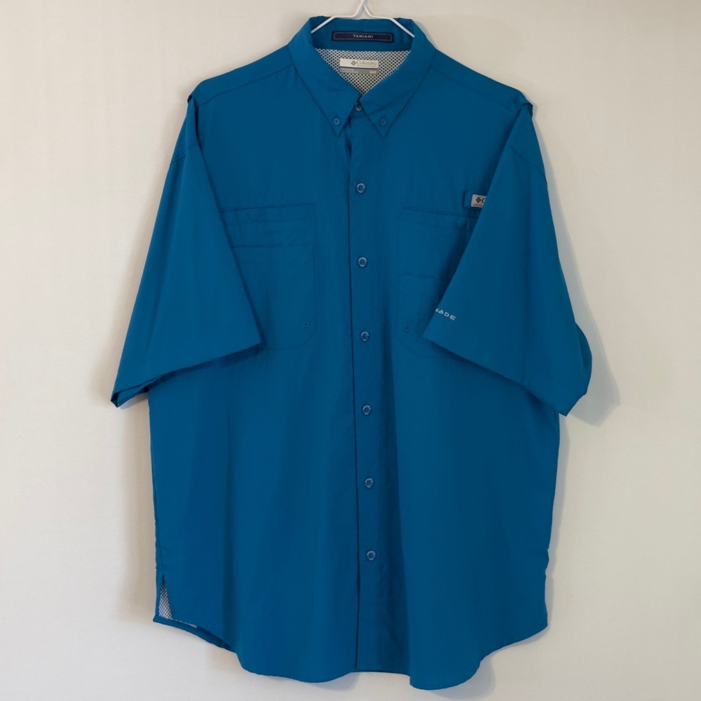 Columbia PFG Omni Shield Men's Blue Casual Short Sleeve Button Down Shirt M